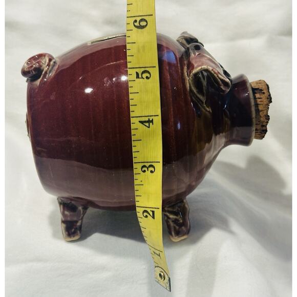 Vintage Piggy Bank Stoneware Folk Art Pottery Cork Nose Art Pig Coin Collectible - Picture 7 of 8